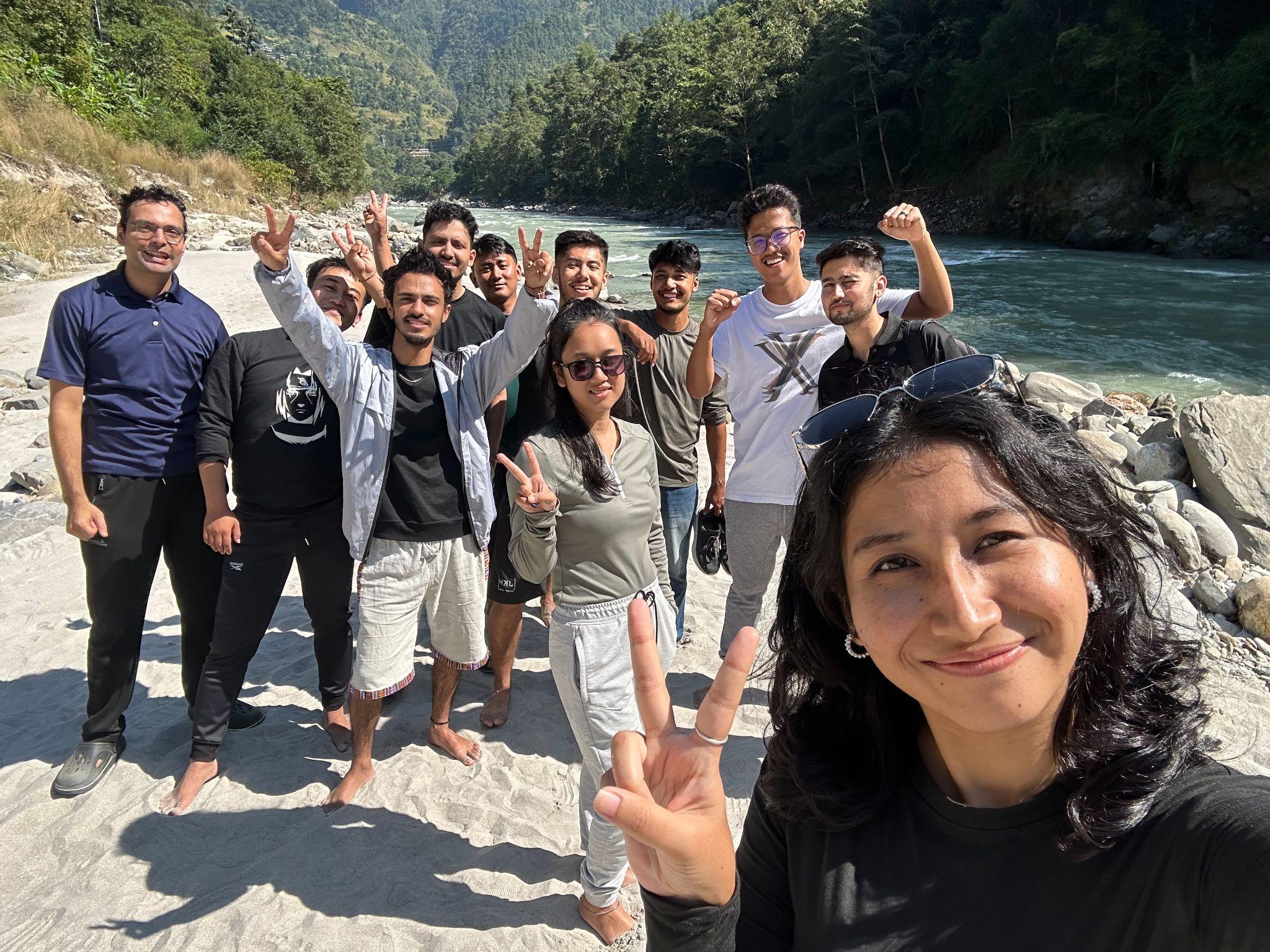 Team by the Bhote-Koshi river bank